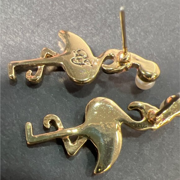 Betsey Johnson Pink Flamingo Stud Earrings Santa Hat Pearl Christmas Whimsical - Picture 8 of 11